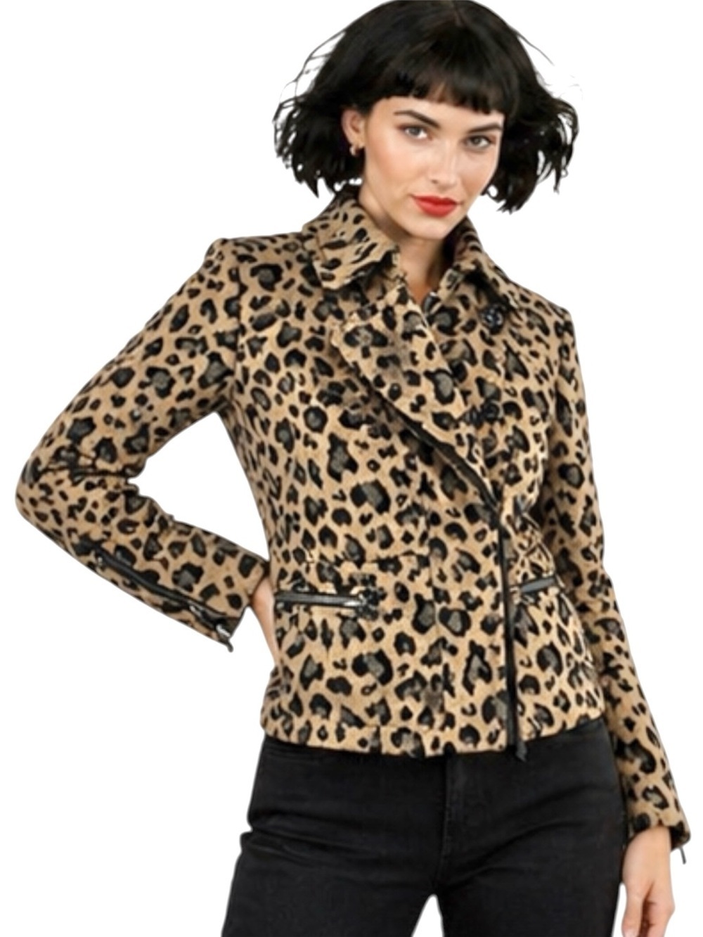 MAISON SCOTCH & SODA WOOL BLEND ANIMAL PRINT BIKER JACKET